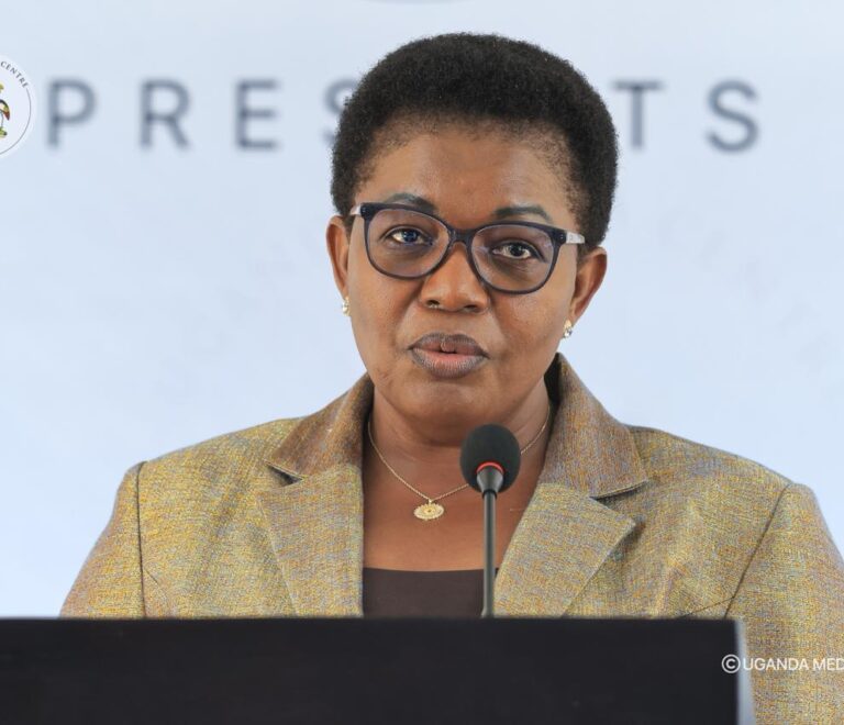 Minister addressing a press conference at Uganda Media Centre